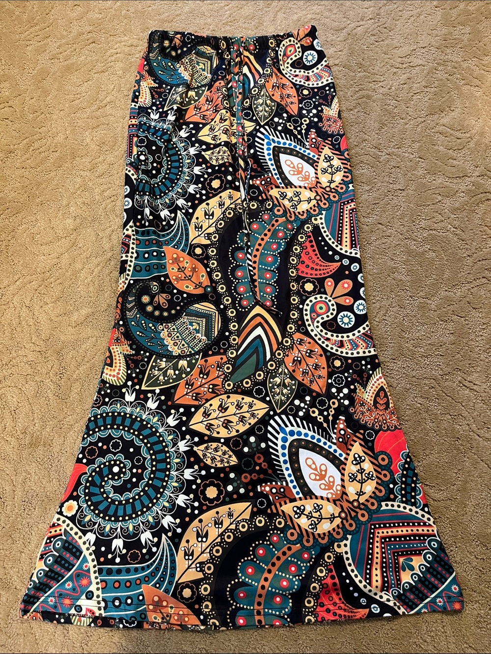 BOHO Women's Black Paisley Maxi Skirt with Multicolor Print